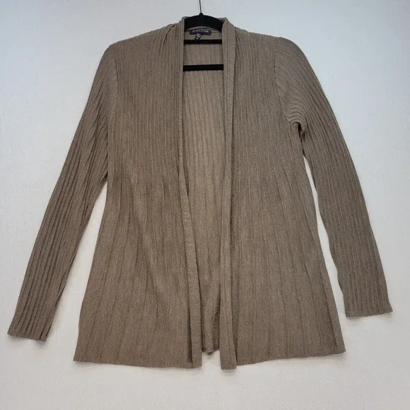 Eileen Fisher Cardigan Womens Small Petite Brown Wool Italian Yarn Open Front - Picture 1 of 10